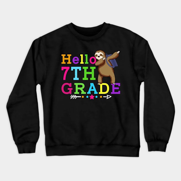 Sloth Hello 7th Grade Teachers Kids Back to school Gifts Crewneck Sweatshirt by kateeleone97023